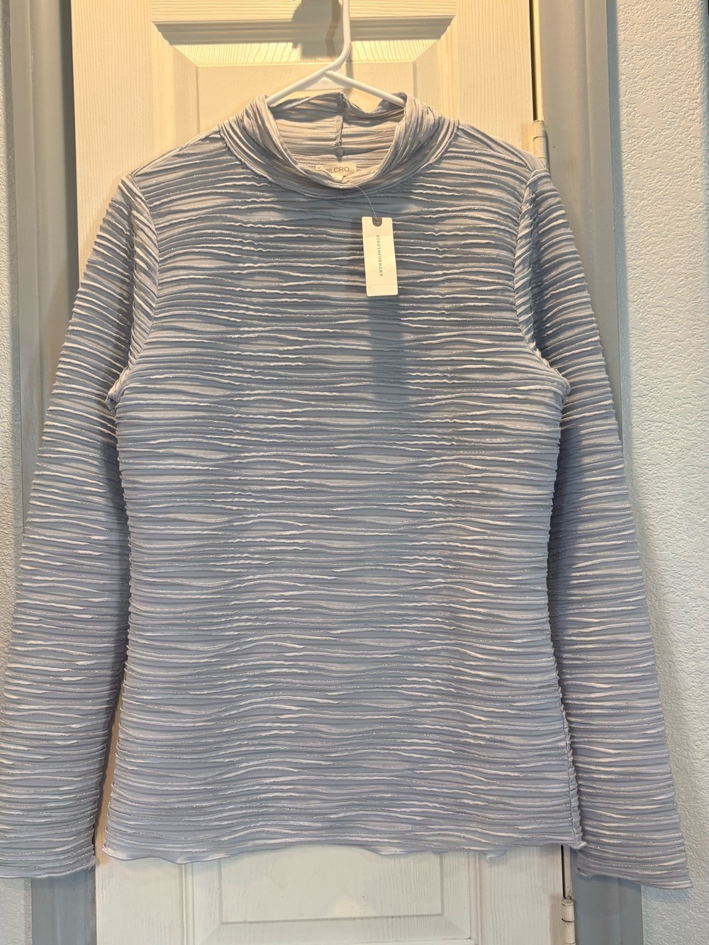 Pilcro Light Blue Textured Mock Neck Long Sleeve Top